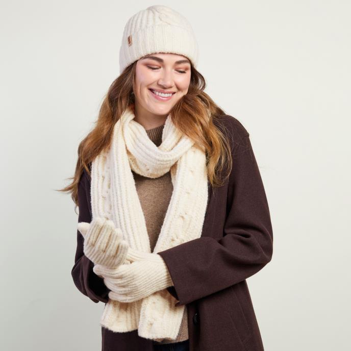 totes toasties® Ladies Chunky Brushed Rib Knit Hat Scarf & Glove Set Cream